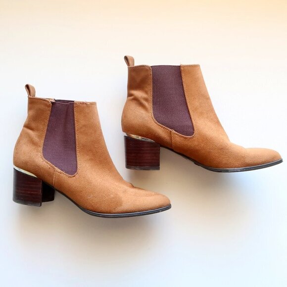 Nine West Brown Suede Almond Toe Block Heel Chelsea Ankle Boots / Booties 7.5 - Picture 9 of 15